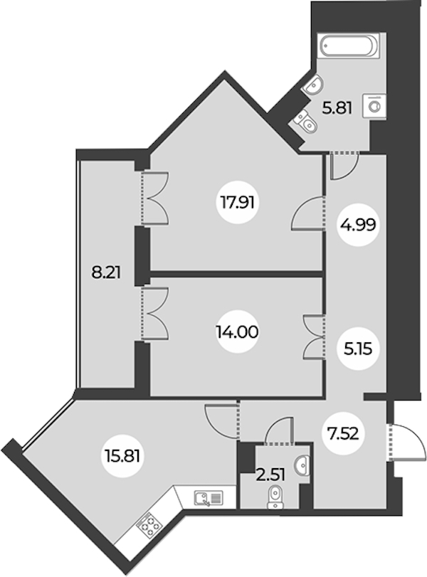 2-комнатная квартира 77.81 м², 6/24 эт., ЖК «Огни Залива»